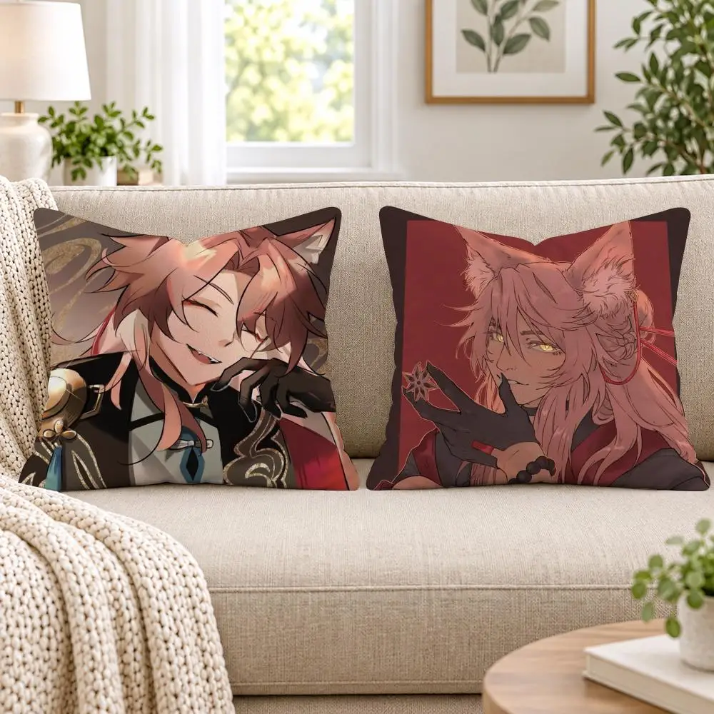 H-Honkai Star R-Rail Cushion Cover Short Plush Double-Sided Printing Sofa Bedroom Living Room Throw Pillow Cover Home Decor