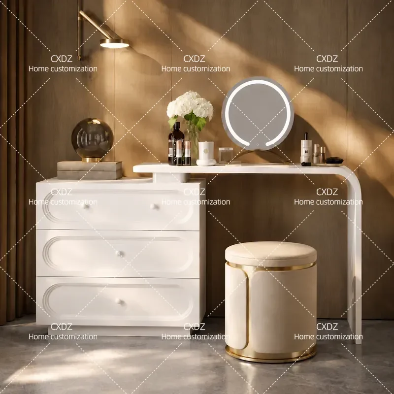 Modern simple solid wood multi-functional storage dresser, bedroom home storage chest integrated retractable makeup table