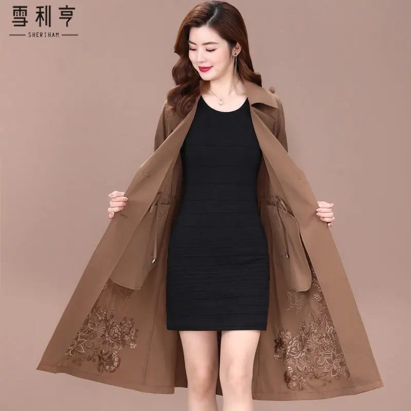 

Trench Coat Women Neck Open Stitch Sashes Belts Stand Abrigos Streetwear Contrast Pink Button Casaco Feminino Femme Fitted Fold