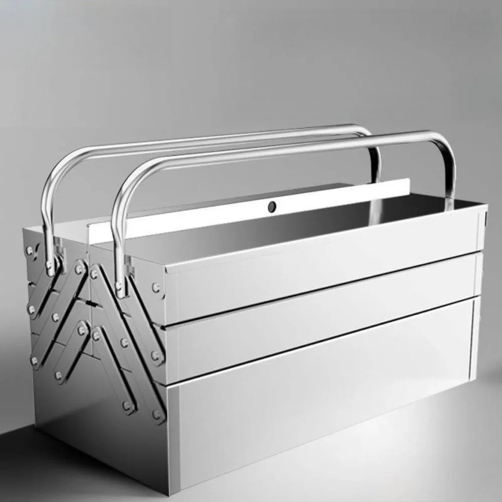 Stainless Steel Two-layer Toolbox Thickened Multi-functional Tool Case Folding Portable Three-layer Industrial Storage Tool Box