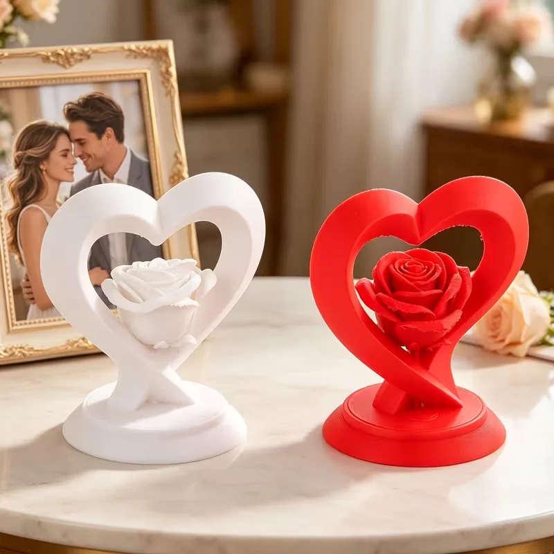3D Printed Heart-shaped Rose Statue - Romantic Desktop Decoration for Valentine's Day  A Festive Gift Home Decor