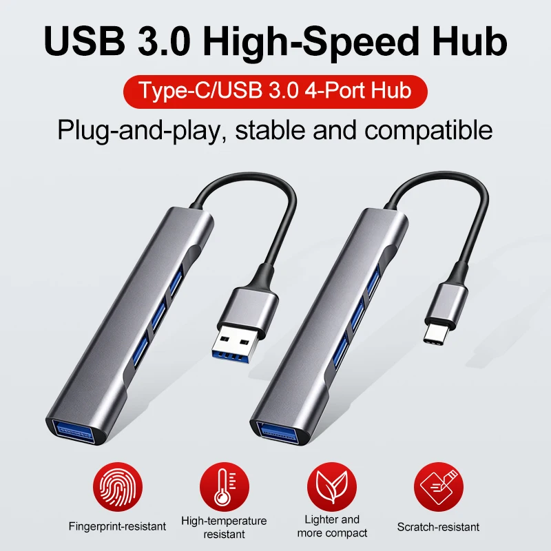Type-C USB 3.0 Multifunctional Docking Station With Three Ports Aluminum Alloy High-Speed Splitter Hub for Laptops And Tablets