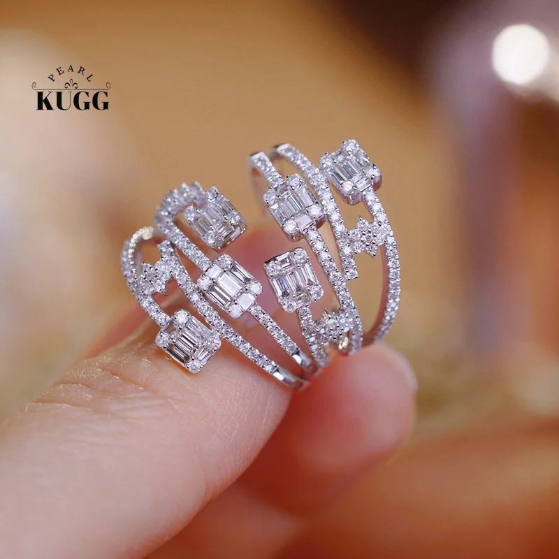 

KUGG 18K White Gold Rings Shiny 0.65CT Real Natural Diamond Engagement Ring for Women Romantic Galaxy Design High Party Jewelry