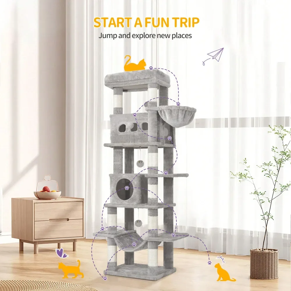

Cat Tree Rascadores Para Gatos Cat Supplies Cat Tree For Indoor Cats, 170 Cm Large Tall Cat Tower, MultiLevel Cats House With Co