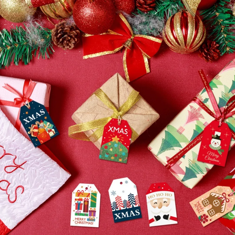 48 pièces/paquet décoration de noël père noël pain d'épice homme étiquette carte de voeux de noël boîte-cadeau emballage sac décoration étiquette Wis