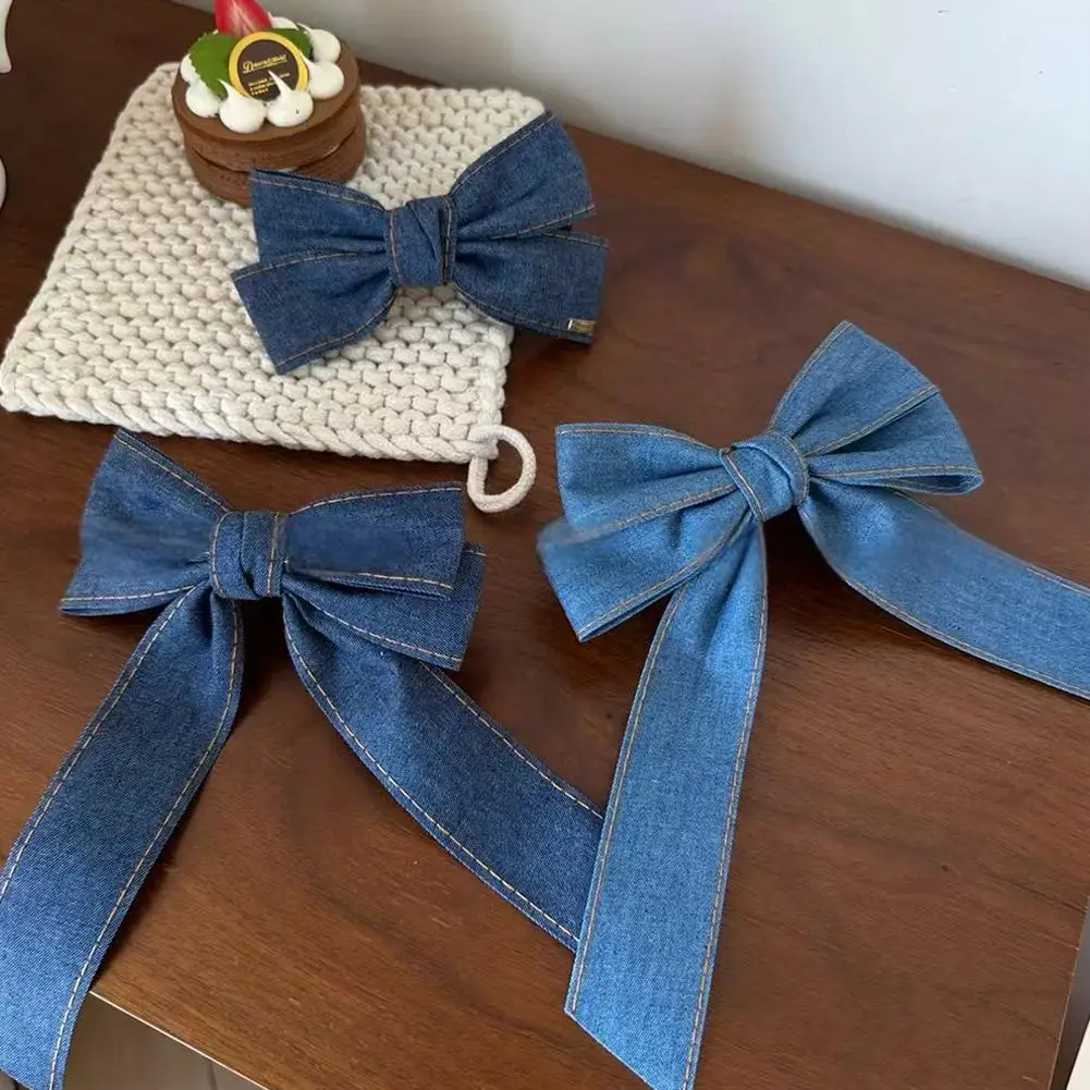 

Korean Fashion Denim Blue Ribbon Bow Hair Clips for Woman Girls Sweet Elegant Hairpins Duckbill Clip Barrettes Banana Clip K6Q7