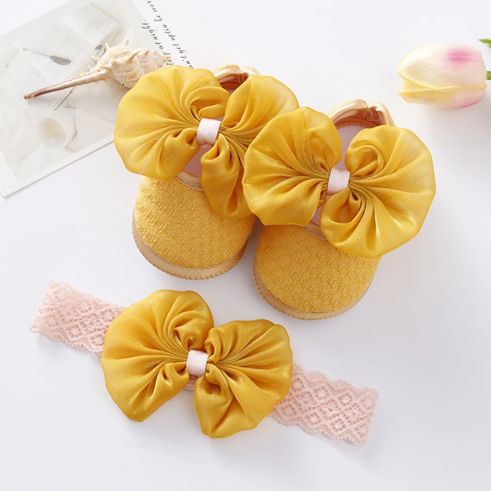 Baby Mädchen Schuh + Stirnbänder Set Nette Bowknot Neugeborenen Baby Schuhe Für Mädchen Anti-slip Boden Prewalkers Schuhe Taufe baby Geschenke