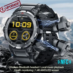 GT100-reloj inteligente 2 en 1 para hombre, accesorio de pulsera deportivo resistente al agua IP68 con auriculares inalámbricos, llamadas de música Local, control del ritmo cardíaco, compatible con IOS