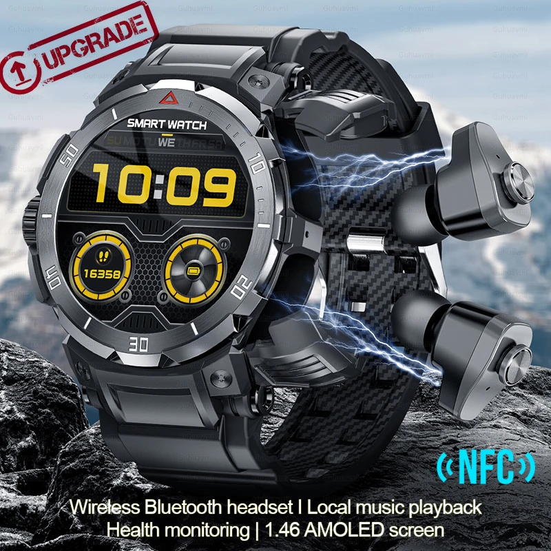 GT100 Smart Watch 2 in 1 TWS Wireless Headphone Local Music Call Men SmartWatch Heart Rate IP68 Waterproof Sports Watch For IOS