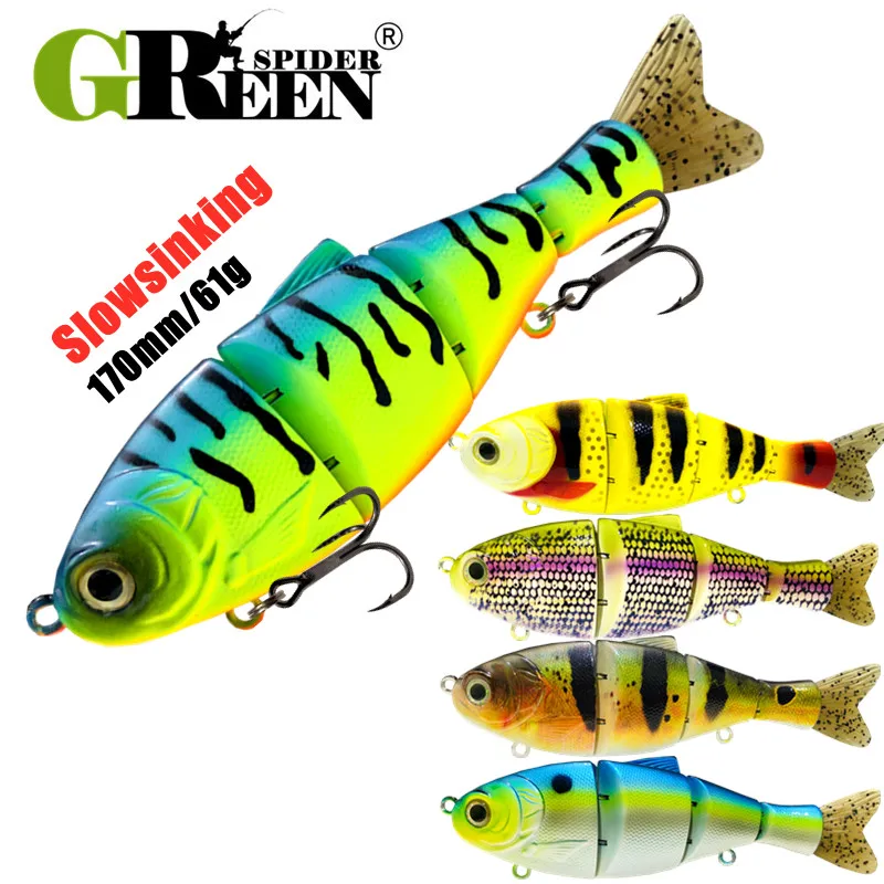 

GREENSPIDER 170mm 61g Jointed Swimbait Sinking Hard Bait Fishing Lure Textured Lifelike Skin Curvy 'S' Swim for Bass Trout Pike