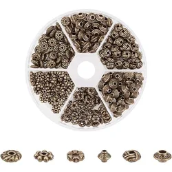 295pcs 6 Style Antique Bronze Spacer Beads Column Flower Bead Spacers for Bracelet Necklace Jewelry Making Findings Accessories