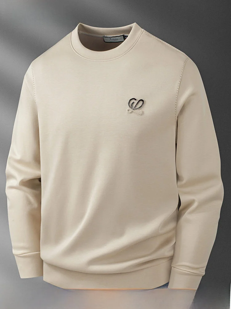 

Мужской свитер на осень-зиму, длинный рукав, круглый вырез, повседневный стиль, модал, комфортный, дышащий, с вышитым геометрическим узором