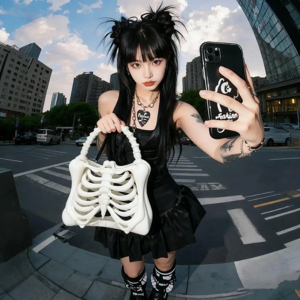 Unique Skeleton Rib Cage Handbag Gothic Horror Style Purse  Halloween Party Clutch Bag For Women 3D Printed Skeleton Bone Bag