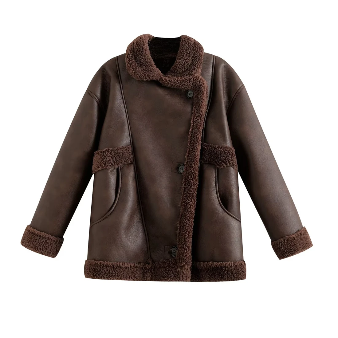 

Fashionable Women's Fur Coat Large Lapel Warm Autumn/Winter Long-Sleeved Design New Coat for Ladies