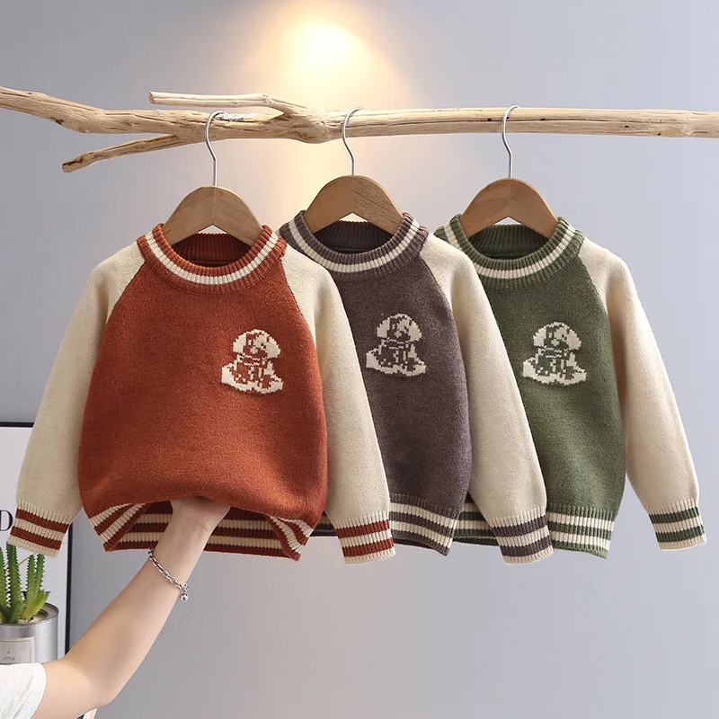 

Winter Boy Sweater Cute Baby Knitted Tops Print Cartoon Dog Kids Boys Long Sleeve Sweatshirt Casual Children Pullovers HY08241