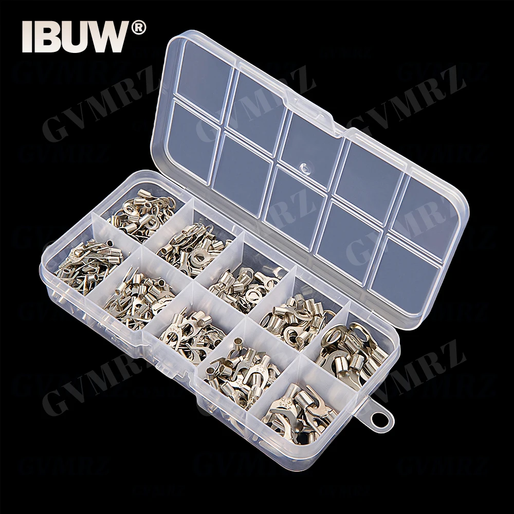 320PCS Non-Insulated Copper Wire Crimp Terminals Connectors Kit Ring & Fork U Shaped O Shaped Cold Pressed Bare Terminals