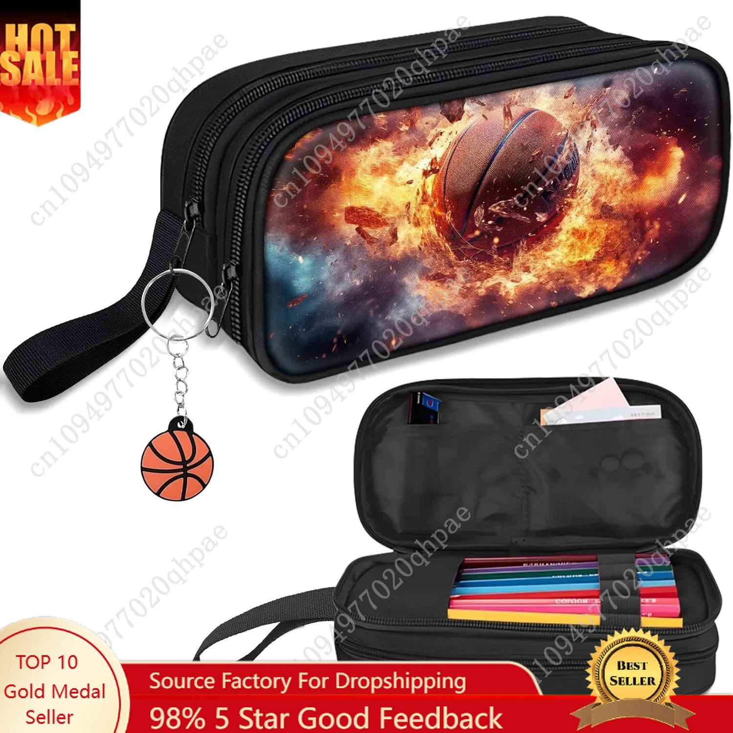 

Large Pencil Case for Boys - Basketball Boys Pencil Pouch with Zipper Compartments - Big Capacity Pen Box Pen Bag Organizer with