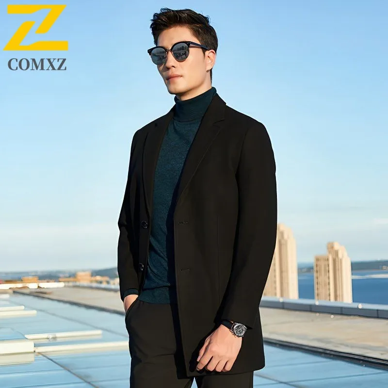 

COMXZ Long Suit Collar Wool Mens Cashmere Reversible Coat Casual Trench Coat