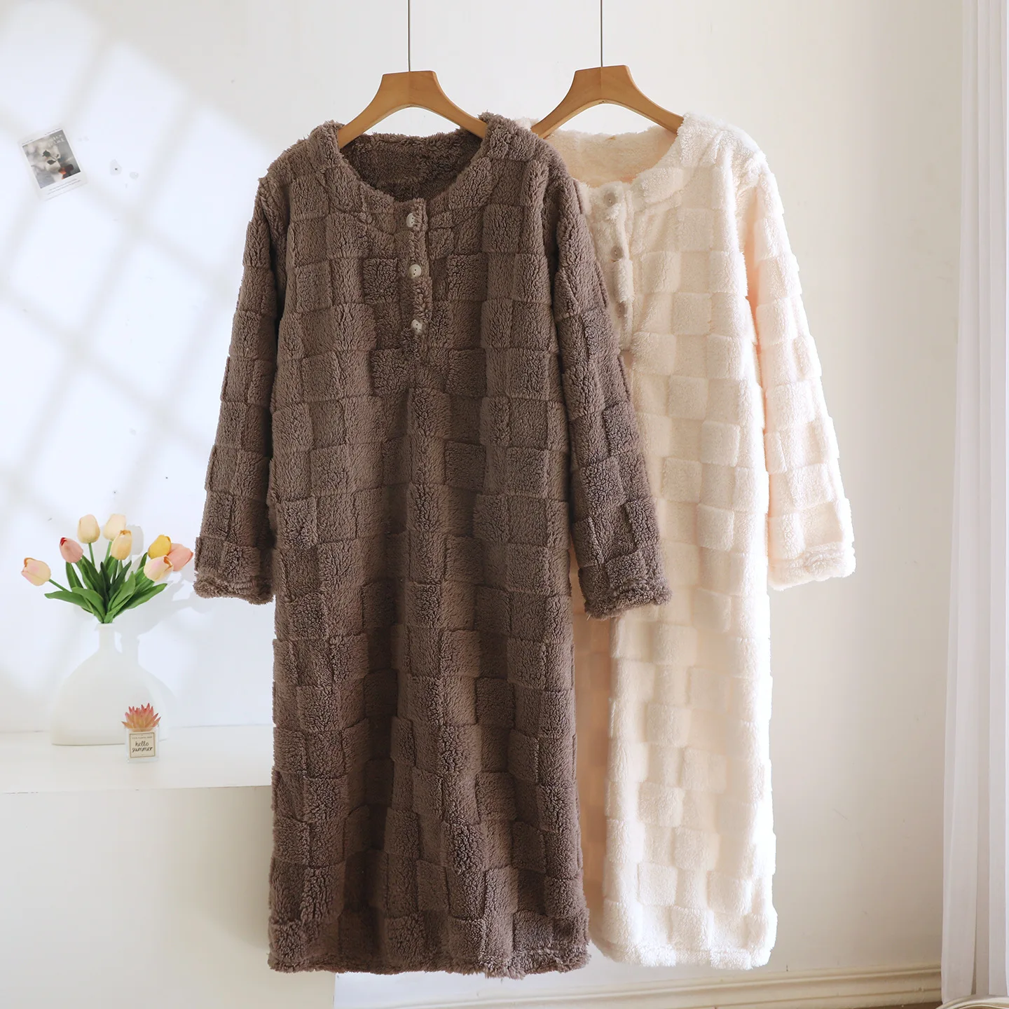 

Autumn Winter Women Nightdress Thicken Warm Ladies Flannel Nightgowns Comfortable Sleepshirts Female Casual Loose Home Clothes