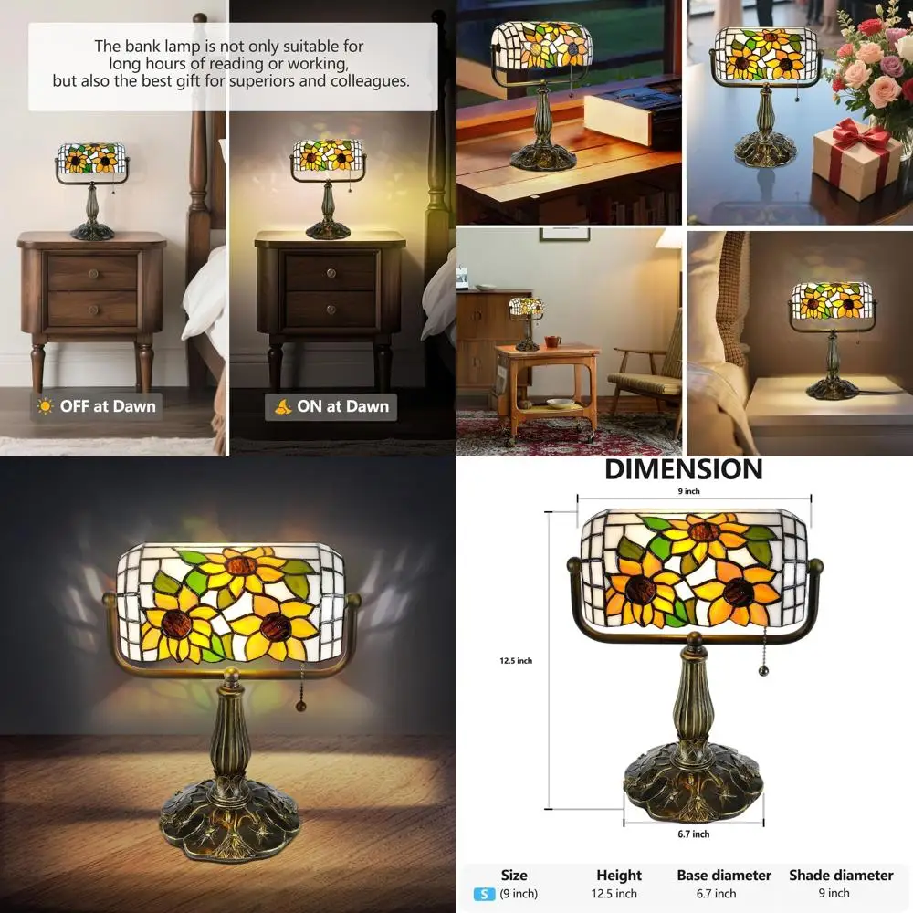 

Vintage Sunflower LED Tiffany Desk Lamp - Stained Glass Office Light for Elegant Home and Study Decor