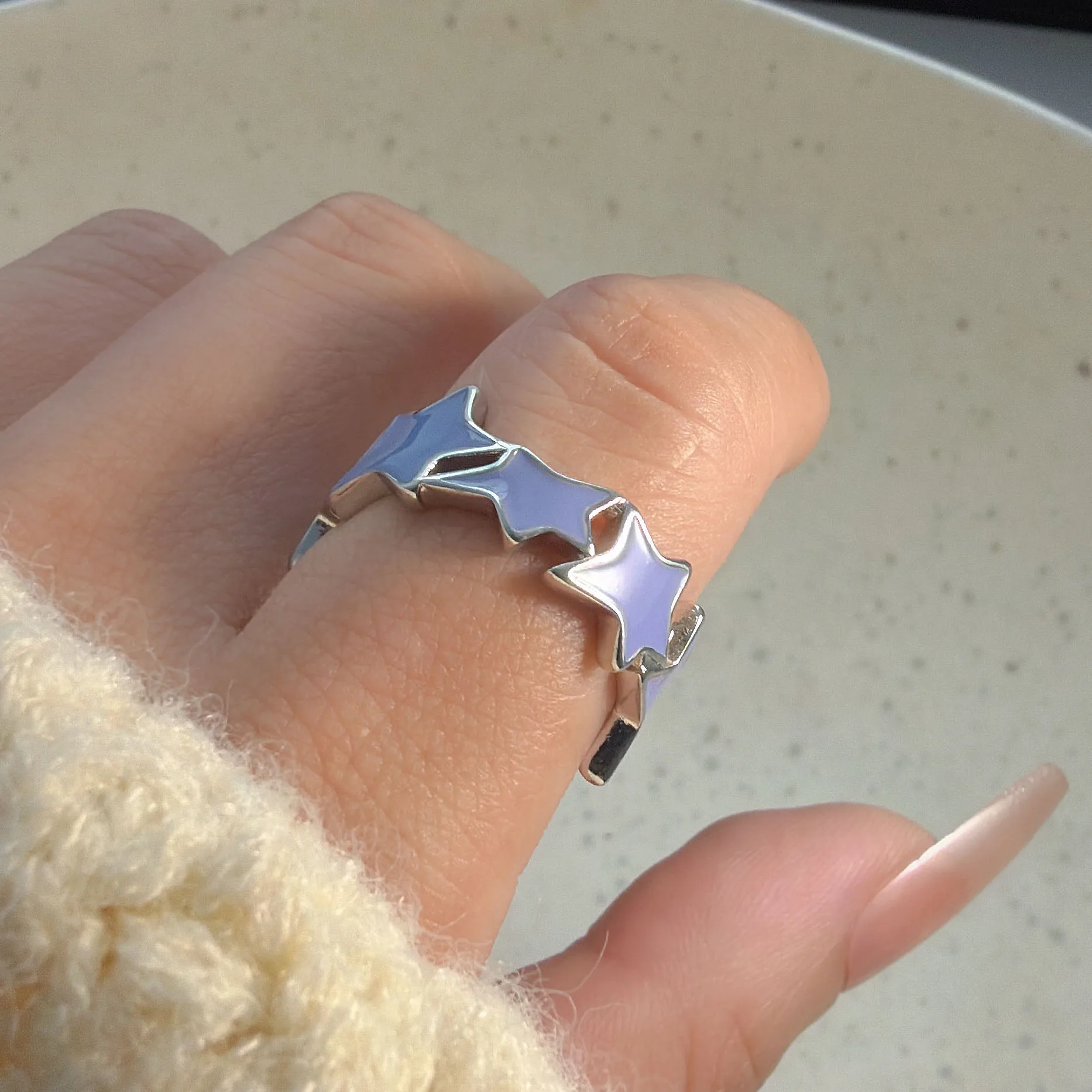 925 Sterling Silver Rings for Women Couple Minimalist Handmade Simple Blue Star Ring Fine Jewelry Gift Prevent Allergy