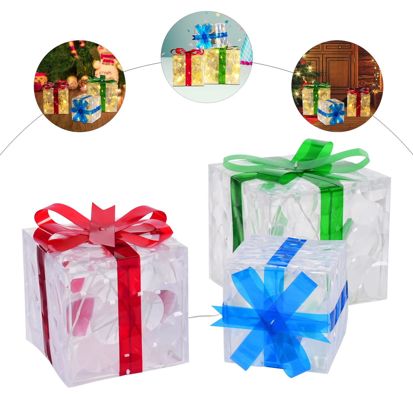 3 Christmas Gift Boxes With Lights Box Ornament for Christmas Decorations Made By PVC Steel For Weddings Engagements