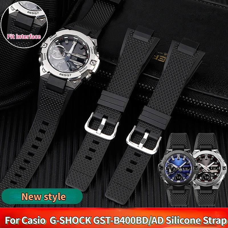 Correa de goma para reloj Casio G-SHOCK para hombre, accesorios de Resina de silicona convexa, corazón de acero, GST-B400/AD convexo, GST-B400BD