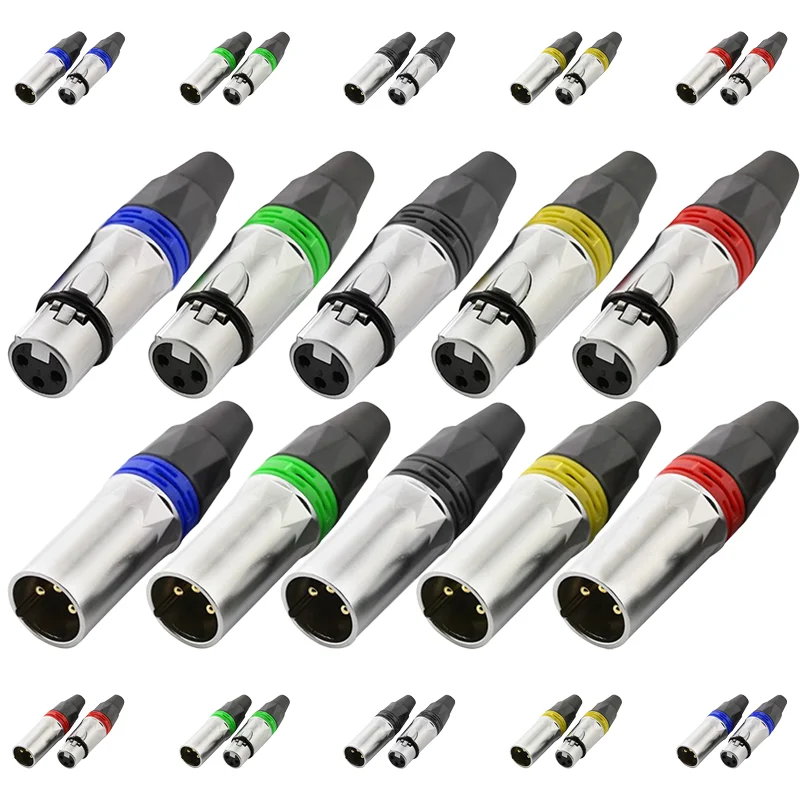 5/20/100PCS 3Pin XLR Connector Female Jack Male Plug 3 Core XLR Socket Microphone Amplificador audio Audiophile Video Colorful