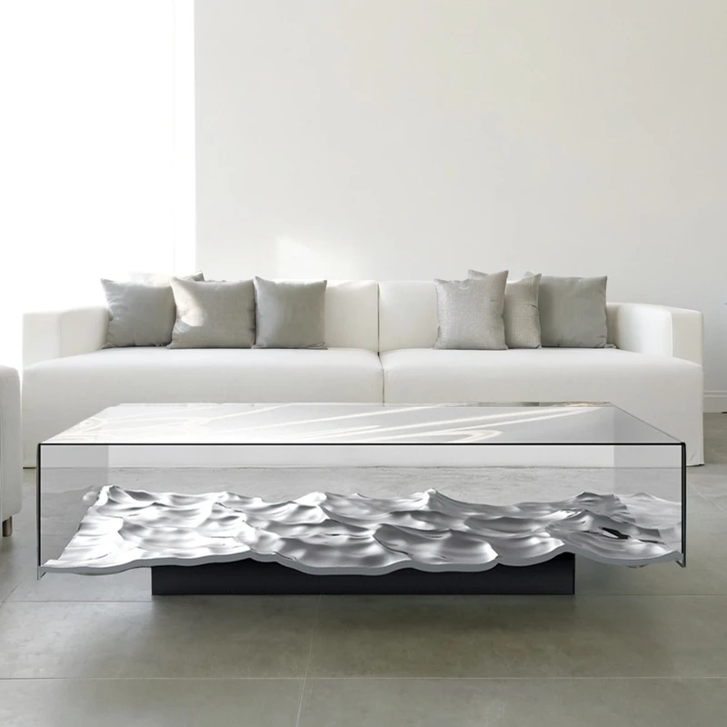 m ​​Designer Modern Luxury Tempered Glass Coffee Table Artistic Water Ripple Transparent Living Room Furniture ​​ m