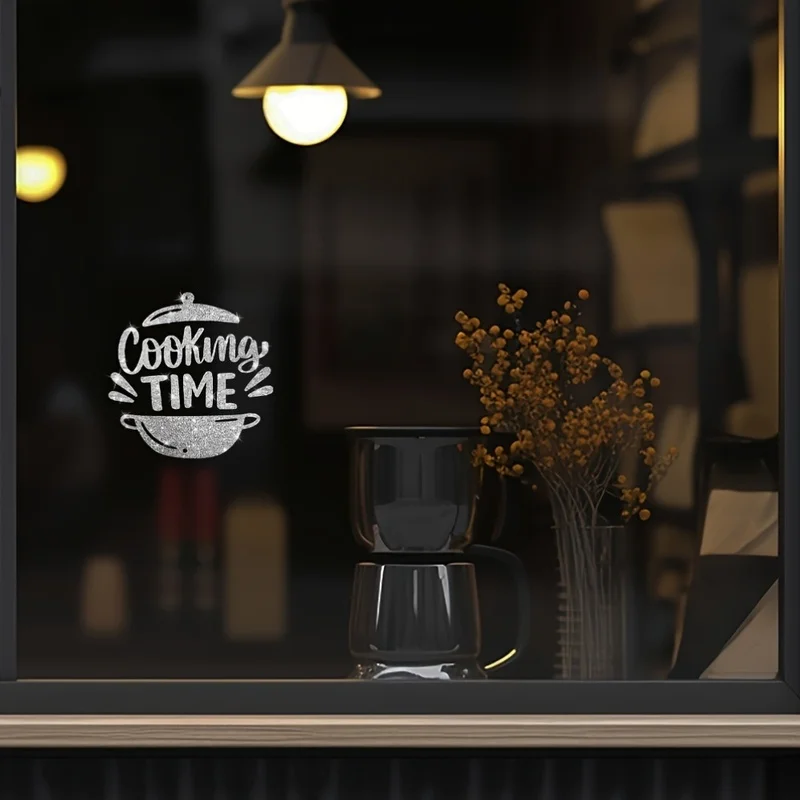 Shining Sand Pot TIME Kitchen Wall Tile Glass Decorative Sticker Glittering Cooking Time Sticker Kitchen Wall Sticker