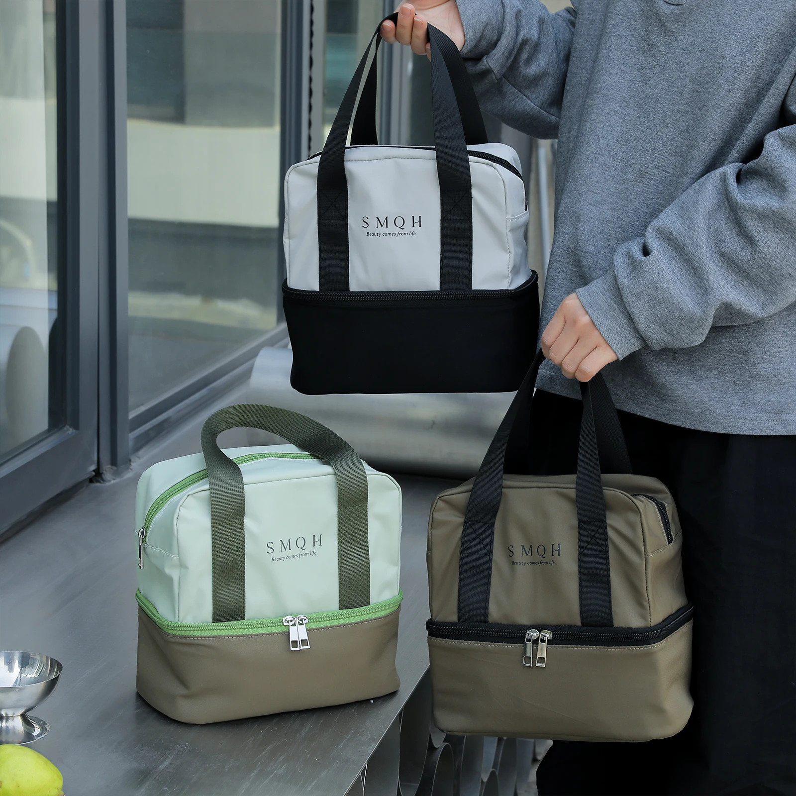 1pc Lunch Box Bag,Hand-Held Insulated Lunch Box Bag, Layered Up and Down, for Office Workers Commuting with Meals, Lunch Box Bag