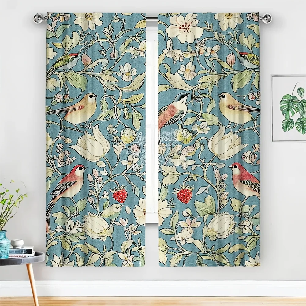 Songbirds in a Vintage Garden — 2 Curtains, 150×250cm, Where Feathers Meet Florals curtains for living room