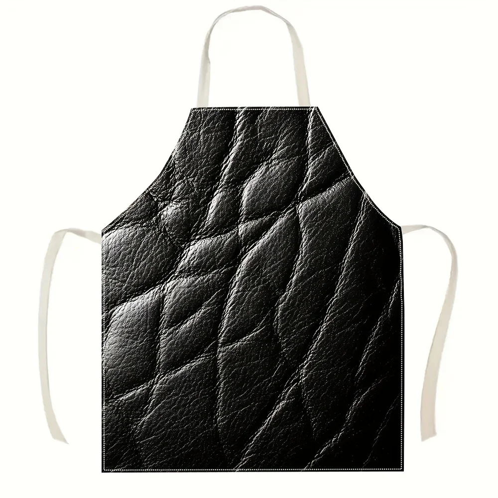 

1pc, Black Leather Texture Apron Linen Professional Chef Kitchen Cooking Bartender Bar BBQ Grill