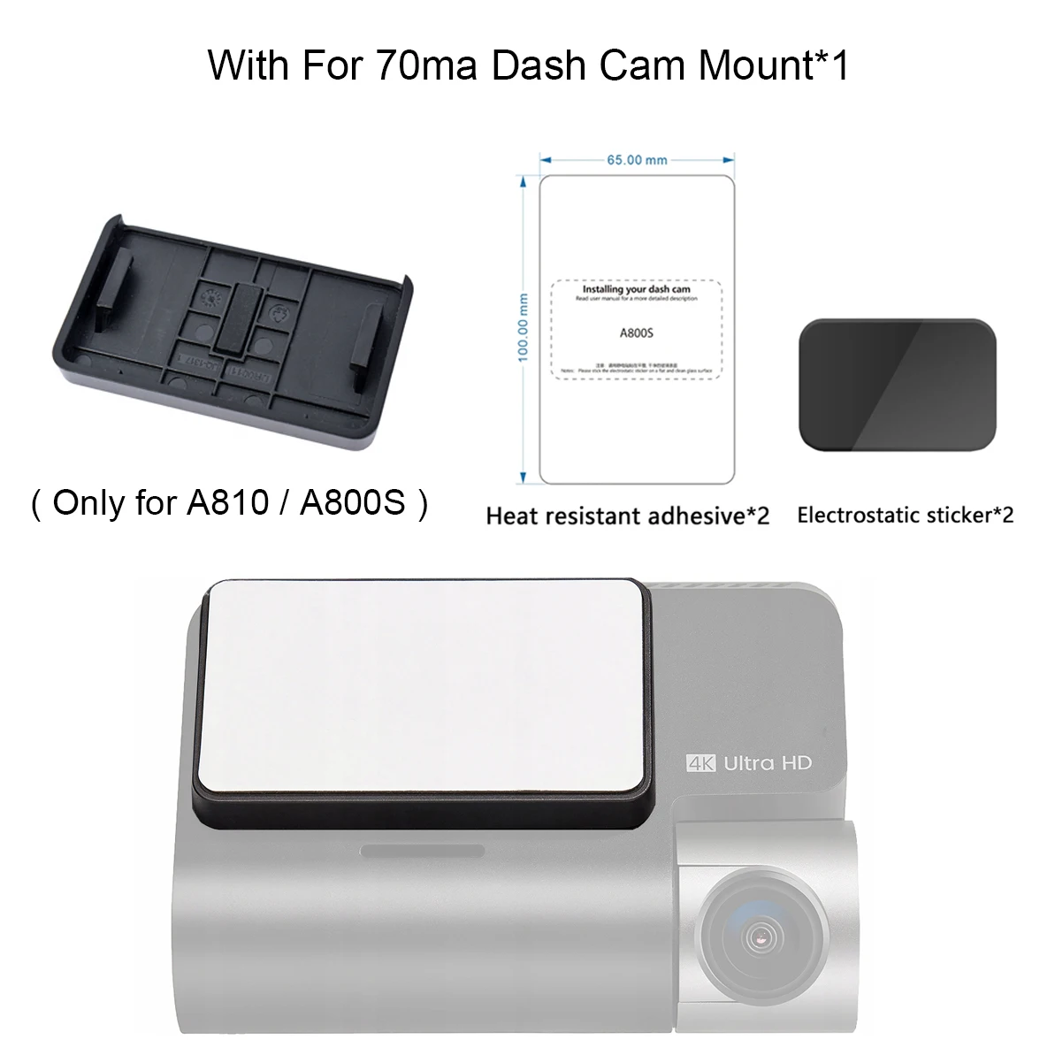 for 70mai Dash Cam Mount For 70mai Dash Cam A810 / A800S Mount for 70mai A810 Car DVR VHB Sticker holder