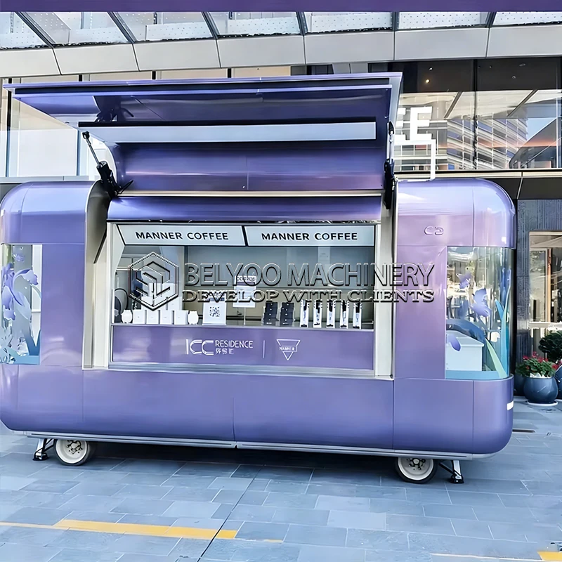 

Belyoo Food Truck Лидер продаж Прочная мобильная кухня на гриле Курица Тако Бургер Начос Кофе Латте Подставка для закусок Прицеп