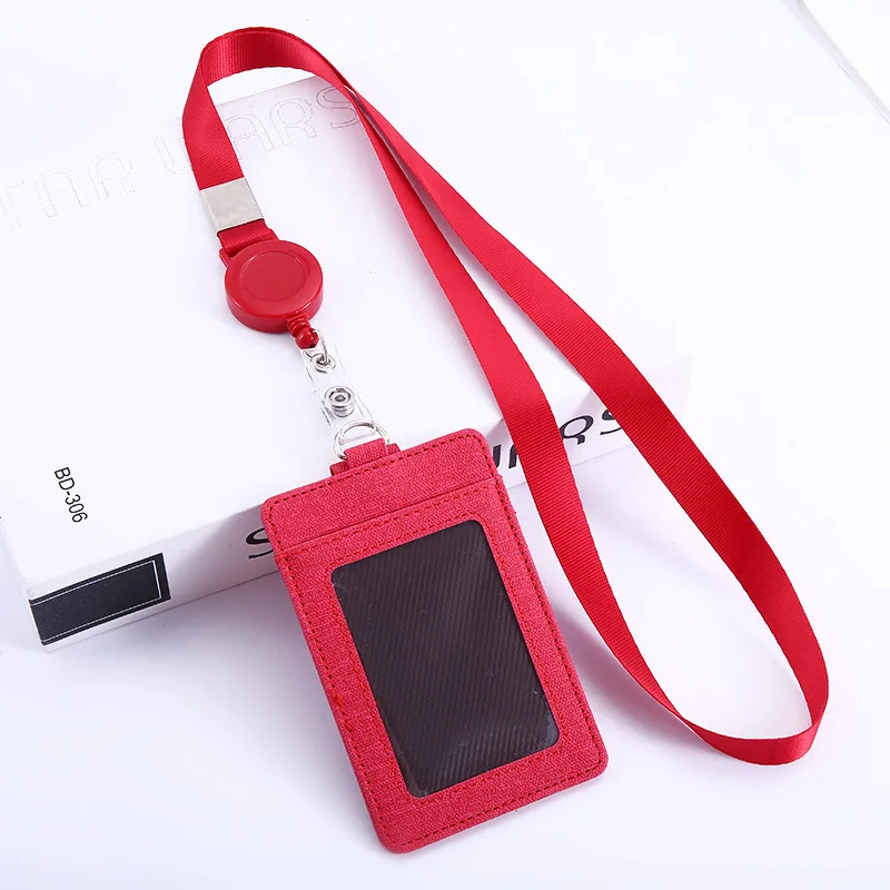 1pc Leather Badge Holder for Men Women Vintage ID Employee Work Bus Card Case Cover with Lanyard Id Badge Holder