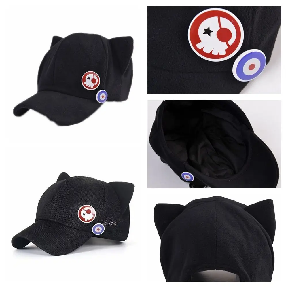 Cat Ear Polar Fleece Hat Accessories Black Anime Cosplay Baseball Cap Badges Peak Cap Kids Toys