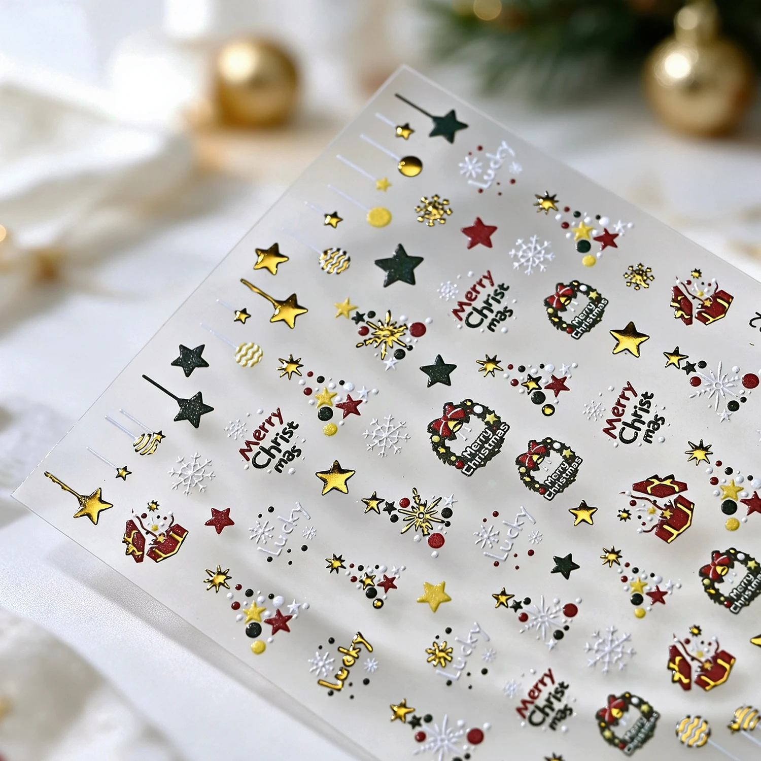 2Pcs 5D Christmas Nail Stickers Snowflake Star Bell Gift Box Wreath Nail Decals Gold Silver Bronzing Winter Holiday Xmas Party *