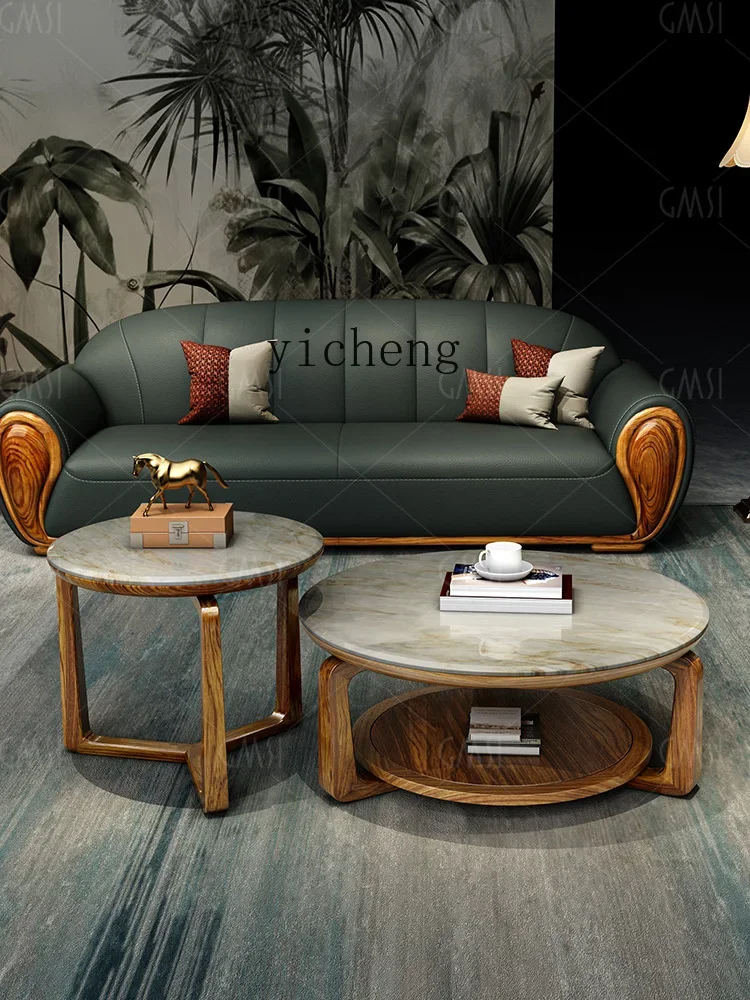 Ugyen Wood round Tea Table Marble Tea Table Height Combination Solid Wood Furniture