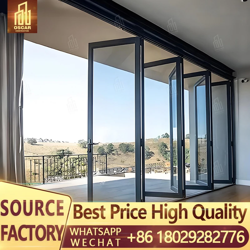 Factory exterior thermal break bi-fold accordion aluminum glass patio bi folding doors