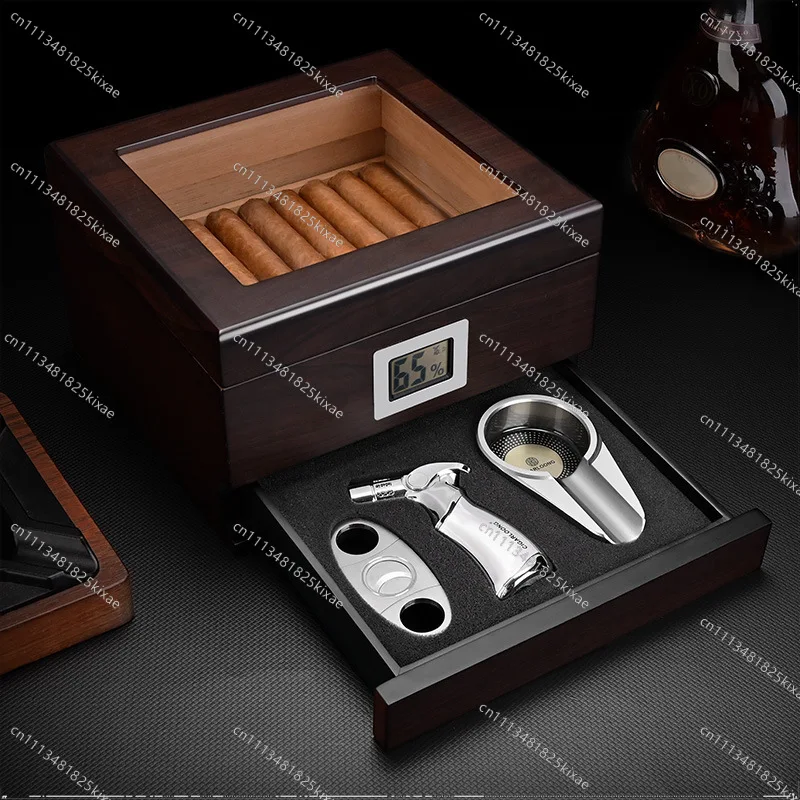 For Cigar Moisturizer, Cedar Wood Piano Paint Imported From Spain, Large-capacity Cigar Box