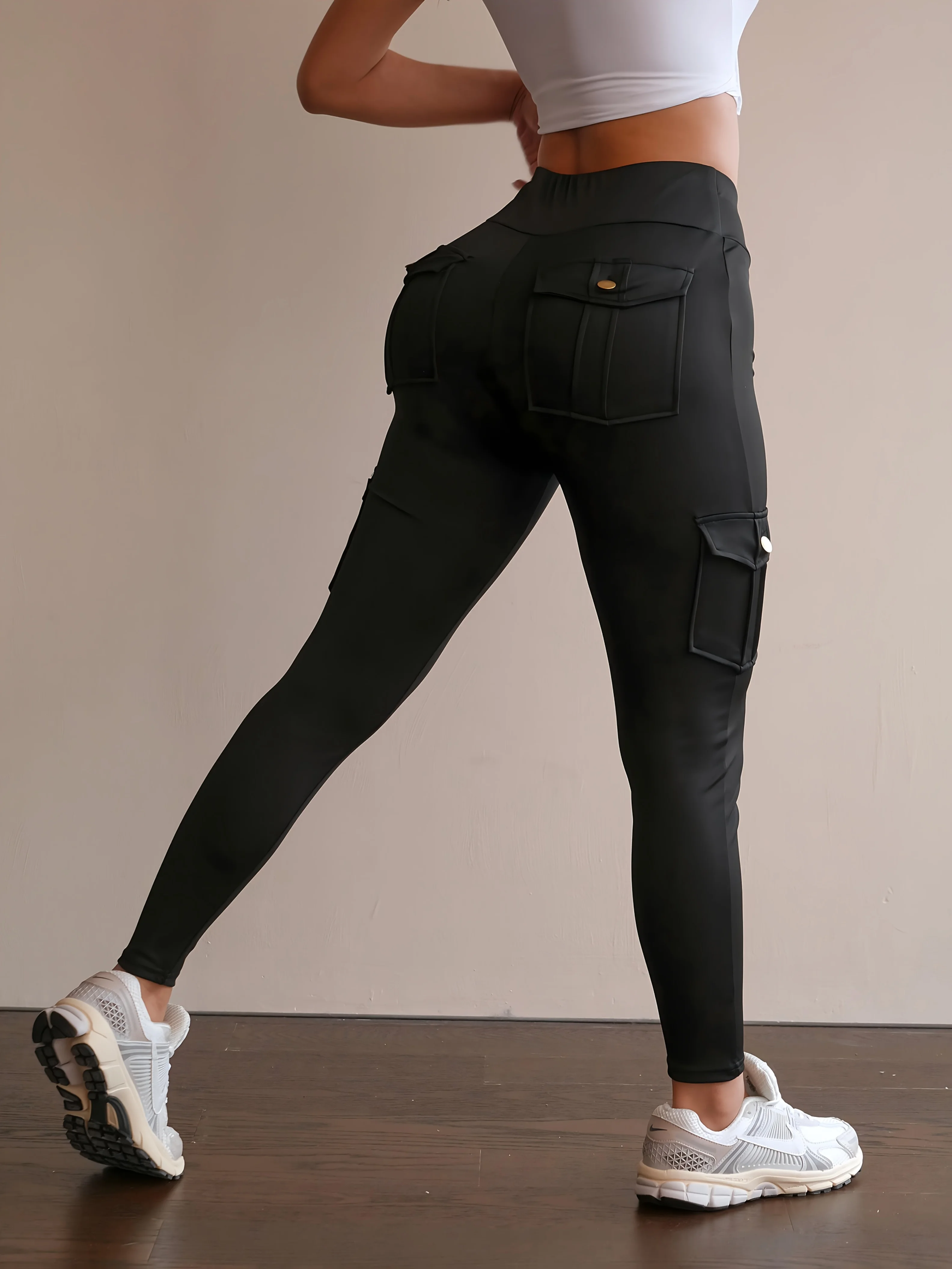 Women's Cargo Leggings With Pocket Hip Lifting Sport Pant Gym High Waist Soft Breathable Yoga Tight Elastic Slim Daily Wear
