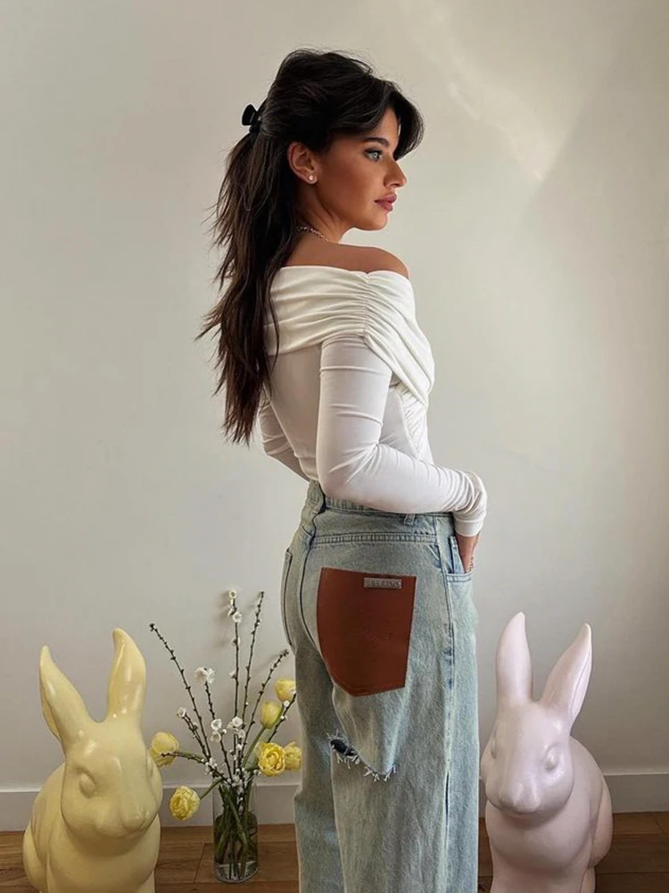 Sexy Bodysuits For Women Fashion Solid Slash Neck Long Sleeves Skinny Rompers Off Shoulder Streetwear Club Slim Jumpsuits Female