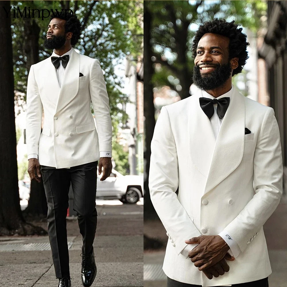

YiMinpwp High-end White Men's Suit 2 Pieces Shawl Lapel Groom Satin Men's Formal Wear Wedding Prom Party Suit Set XS-5XL