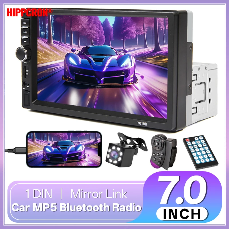

Hippcron Car Radio 7 inch 1 Din Mirror Link Bluetooth FM USB HD Touch Screen Stereo Multimedia MP5 Audio Automotive Auto radio