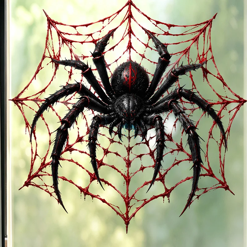 Halloween Horror Black Spider Static Ghost House Glass Door Display Window Scene Decoration Window Decal Thrilling Atmosphere