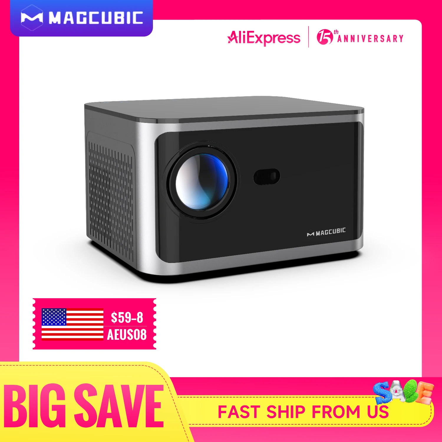 Magcubic HY350 Pro Projector Android 11 4K 1080P 580ANSI Wifi6 Voice Control Allwinner H713 Electronic Focus BT5.0 Home Projetor