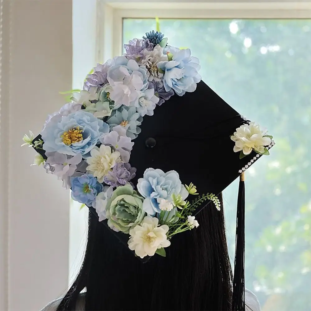 Headwear Doctor Flowers Graduation Cap Master Bachelor Trencher Cap Adjustable Charm Ornament Academic Hat with Tassels College