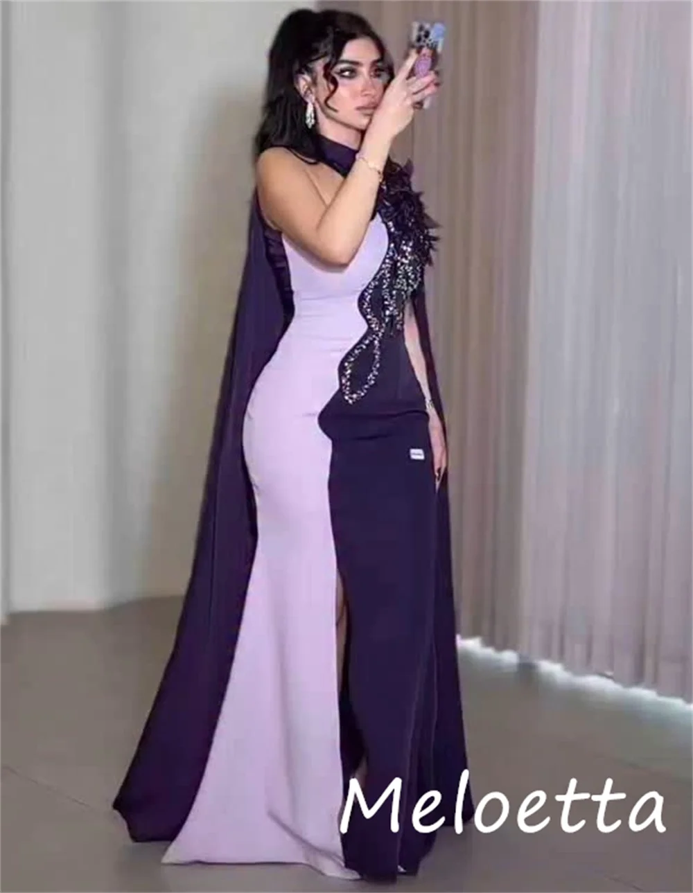Customized Fashion Elegant Jersey Sequined Flower Trumpet One-shoulder Long Dresses Bespoke Occasion Retro