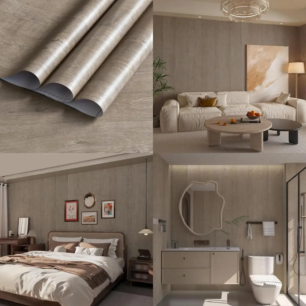 

Extra Wide Grey Oak Textured Light Wood Grain Wallpaper Peel and Stick Matte Finish with Air Guide Slot Design